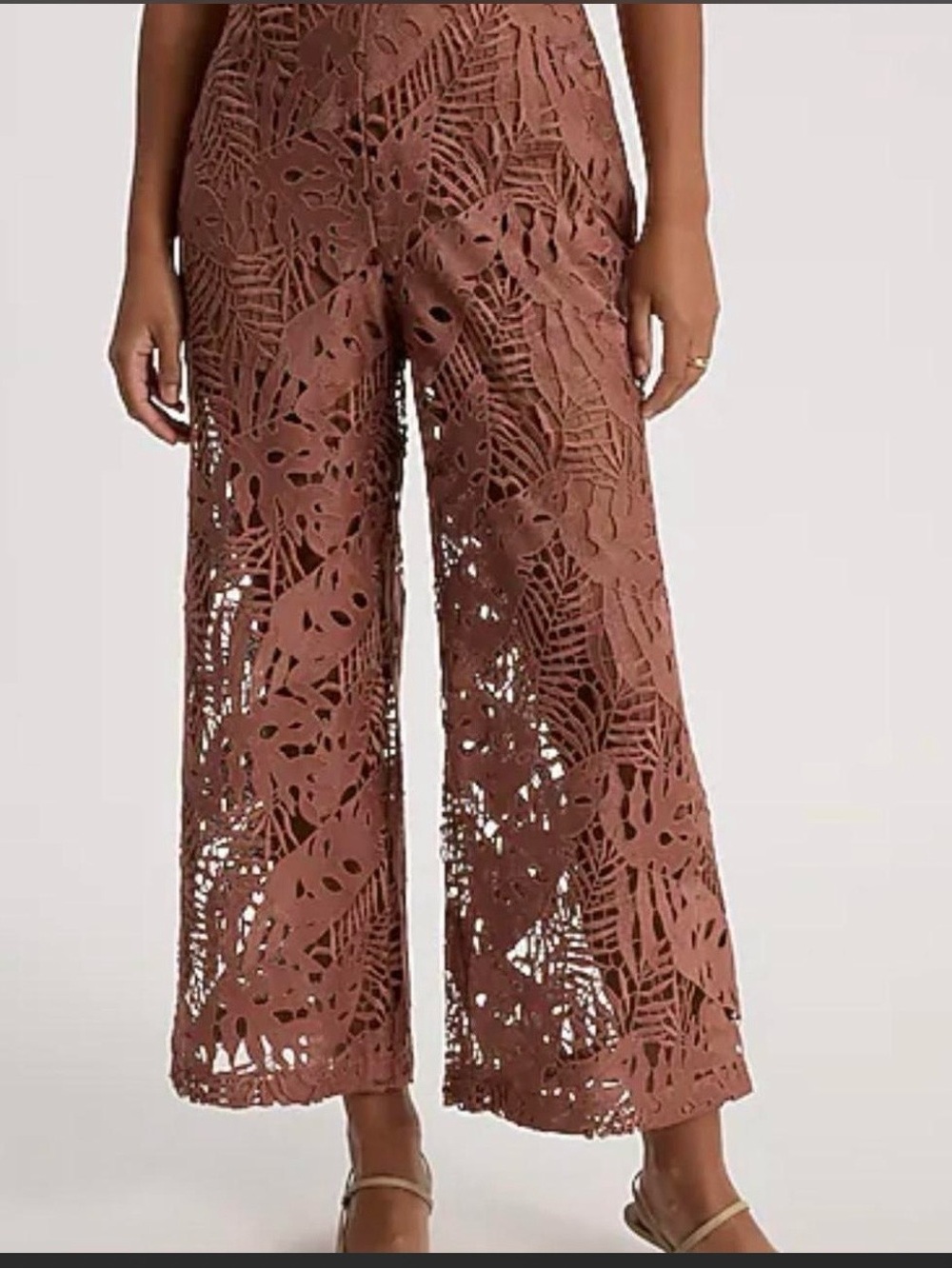 Express Brown Lace Ankle Length Wide-Leg Pants 12R BNWT